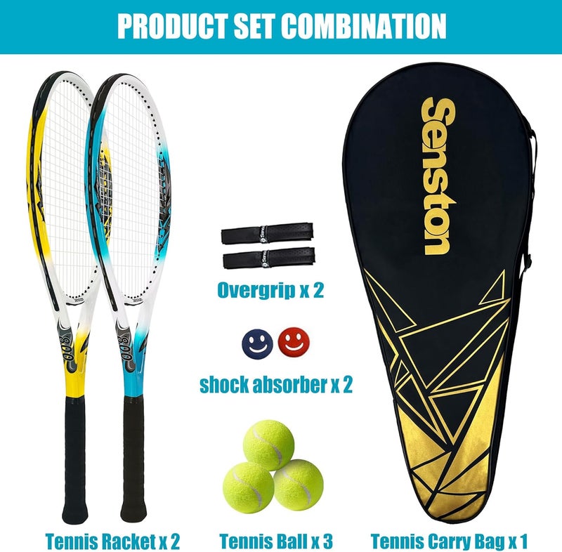 Senston Tennis Rackets for Adults 27 inch Tennis Racquets - 2 Player Tennis Racket Set with 3balls,2 Grips, 2 Vibration Dampers - Image 2